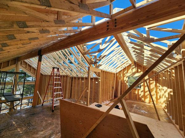 The roof is being built in the new, multi-family home build in rural Ottawa